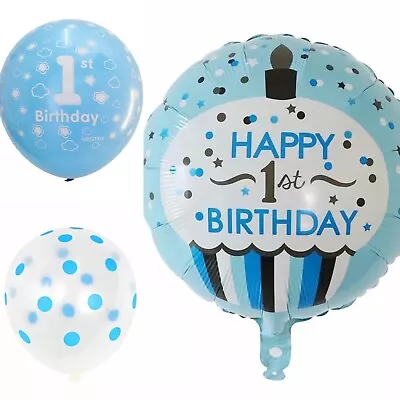 8 PCS 1st First Birthday One Year Old Foil Latex Spotted Blue • $12