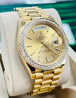 Rolex Day-Date President 18k Yellow Gold 228238 Custom 3.50ct Diamond Bezel MINT • $43900