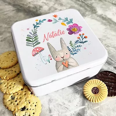 Easter Rabbit With Heart Wreath Personalised Gift Cake Biscuits Sweets Treat Tin • £14.41