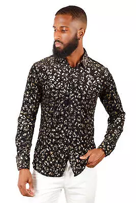 BARABAS Men's See Through Leopard Long Sleeve Button Down Shirt 3SVL19 • $110