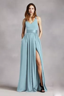 VERA WANG V Neck Halter Gown With Sash NWT Blue Bridesmaid Formal VW360214 Sz6 • $139.95