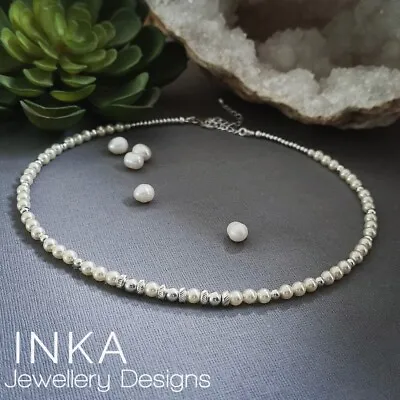 Inka 925 Sterling Silver Bead And Swarovski Pearl Choker Necklace  • $34.10