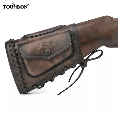 TOURBON Leather Rifle Cheek Rest W/Side Pouch Shotgun Recoil Pad Buttstock Cover • $56.69