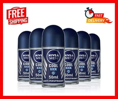 £9.49 • Buy NIVEA MEN Cool Kick Anti-Perspirant Deodorant Roll On Pack Of 6 (6 X 50 Ml),