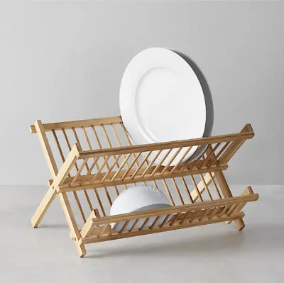 £6.50 • Buy Bamboo Dish Drying Rack Wooden Dish Dryier Folding Round Bar