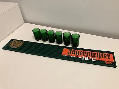 Jagermeister Rubber Bar Runner + 6 Shot Glasses- Brand New • £22