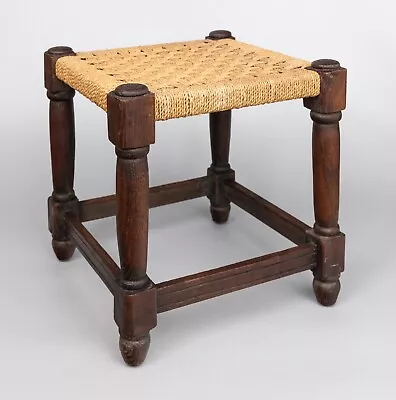 Antique English Oak Woven Cord Rope Stool Footstool Circa 1900 • $396