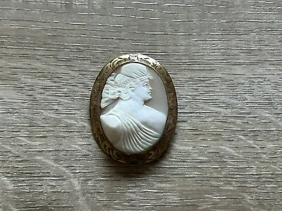 Vintage Victorian Carved Shell Cameo Roman Man Gold Tone Brooch Pin • $49.99