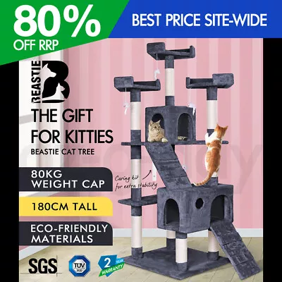 BEASTIE Cat Tree Scratching Post Scratcher Tower Condo House Furniture Wood 180 • $94.95