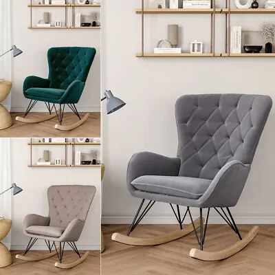 £149.95 • Buy Nordic Rocking Chair Velvet Upholstered Rocker Armchair Nursery Single Sofa Seat