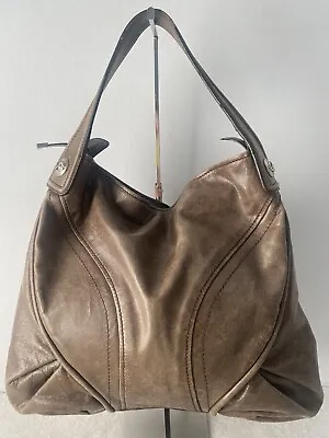 Francesco Biasia Italy Distressed Leather Hobo Shoulder Bag Beige Large Boho Y2k • $38