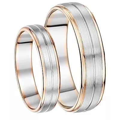 His & Hers 5&6mm Palladium And 9ct Rose Gold Wedding Ring • £831.62