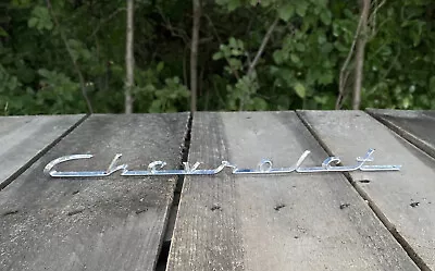 $35 • Buy 1950s Chevrolet Script Emblem Front Hood Trunk Bel Air? V8 Chrome Vintage Part
