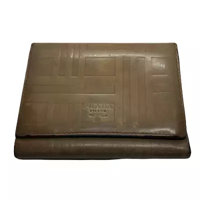 Authentic Vintage PRADA Milano Tan Light Brown Vinyl Trifold Wallet • $69.67