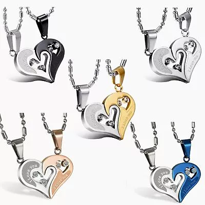 2pcs I Love You Heart Matching Couple Necklace His Hers Stainless Steel Pendant • $9.99