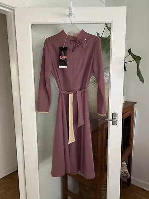 NWT Vintage Size 10 Mauve Belted Fit And Flare Midi Dress RARE Brooch Collar • $75