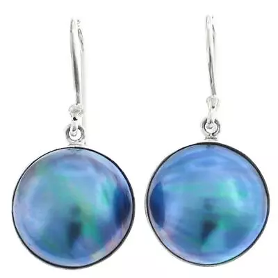 925 Sterling Silver Iridescent Luster Blue Mabe Pearl Earrings 11/16  • $36.95