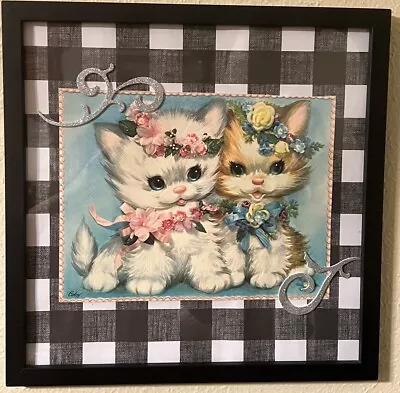 Framed Vintage Cute Kittens Kitty Cats Wall Decor Retro Floral Girly Art • $11.99