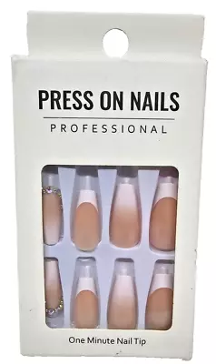 Press On Nails Square Medium French Tip Glossy Full Cover Artificial • $4.90