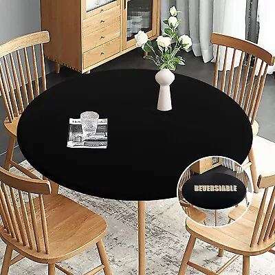 $14.51 • Buy Fitted Round Tablecloth Elastic Waterproof Cover Reversible Stain Resistant New