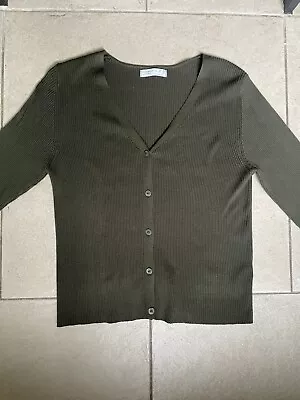 Zara Khaki Ribbed Cardigan Size Large • £8