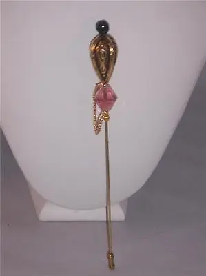  Pink Crystal Antique Gold Finish Bead Vintage Hat Scarf Shawl Pin Hand Crafted • £70.06