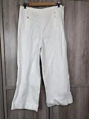 J Crew White Linen Pants Womens Sz 6 Sailor High Rise Cropped Straight Leg • $29.98