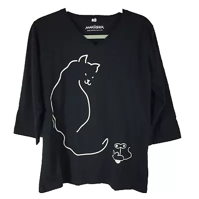 MARUSHKA Graphic Black White Cat Print Printed Shirt Top T-shirt Size L Womens • $23.99