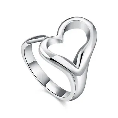 Silver Plated Adjustable Open Love Heart Statement Ring Hollow Thumb Jewellery • £3.59