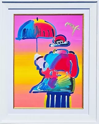 PETER MAX Umbrella Man Unique Original Painting Hand Signed FRAMED POP Art • $8800