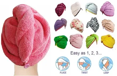 £5.49 • Buy Hair Towel Wrap Turban 100% COTTON NO HASSLE QUICK DRY Cap Post Shower Bath Spa