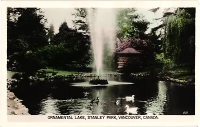 Real Photo RPPC Tinted Postcard Lake Swans Garden Stanley Park Vancouver Canada • $7.99