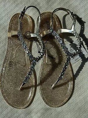 NWT! Olivia Miller Womens Moulin Jelly Sandals Size 8 Gold With Sparkly Jewels • $23.88