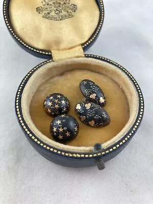 Rare Antique Victorian French Faux Tortoiseshell Gold Pique Work Cufflinks C1860 • £120