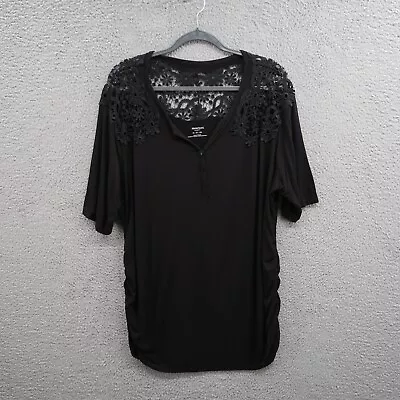 Motherhood Top Womens 2X Black Maternity Stretch Sides Lace Shoulders • $7.61