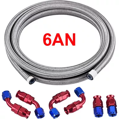 10FT AN6 PTFE 3/8  Fitting Stainless Steel Braided Oil Fuel Hose Line Kit  • $30.99