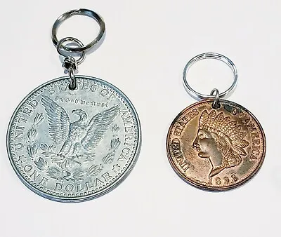 1884 Morgan Dollar 1893 Indian Head Penny Replicas KeyChain Lot 2 Keyrings  • $25.20