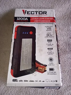 Vector 1200A Lithium Jump Starter & USB Power Bank With Light & Cables • $39.99