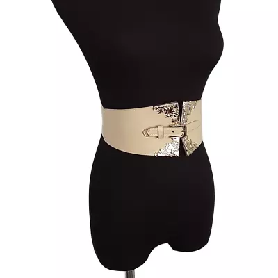 Wide Corset Belt Ornate Gold Filigree Elastic Waist Sand Tan Cosplay Costume • £24.13