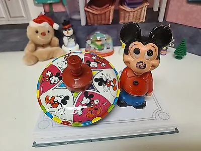 Vintage Walt Disney Mickey Tin Spinning Top 1975 & Hanna Barbera Plastic Mickey • $25