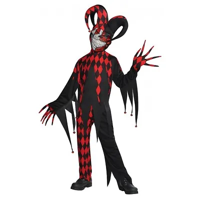 Evil Jester Costume Kids Scary Halloween Fancy Dress • $26.47