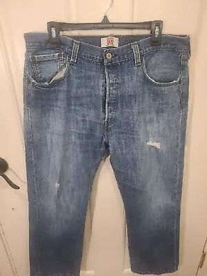 Levi's 501 Jeans 36 X 29 Blue Straight Leg Button Fly Distressed Tag Shows 36X30 • $14.99