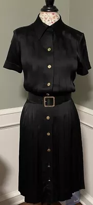 Vintage CHANEL BOUTQUE 1970’s Black Pleated SILK Dress SZ 38 Fr/8 U.S. EXC COND • $1250