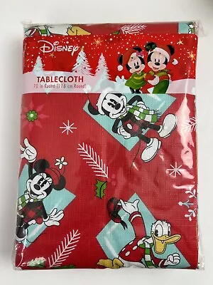 Disney Mickey Minnie Mouse Tablecloth 70” Round New Christmas Theme Vinyl Peva • $14.97