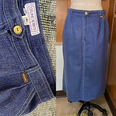 Vintage CELINE Jean's Denim Skirt Sz 42 US M 28.5  Waist France • $230