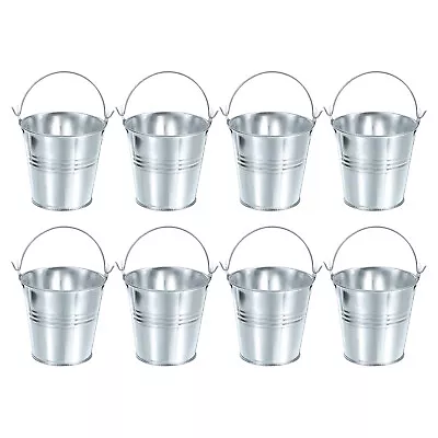 8 Pcs 3 X3  Small Metal Buckets Mini Galvanized Easter Buckets Bright Silver • $19.78
