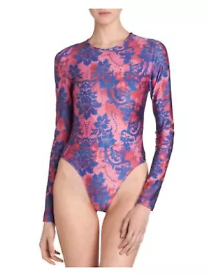 VERSACE JEANS COUTURE Womens Pink Floral Long Sleeve Crew Neck Body Suit Top 0 • $59.99