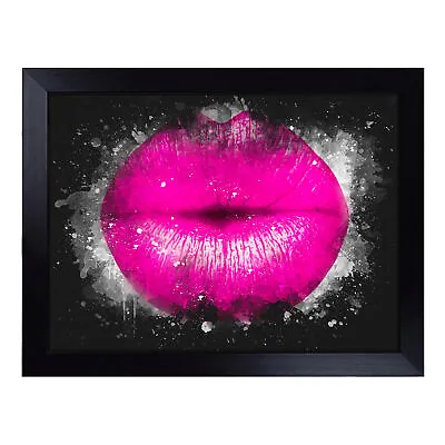 Hot Pink Lips Art Lap Tray Cushioned Bean Bag Padded TV Dinner Breakfast Desk • £29.95