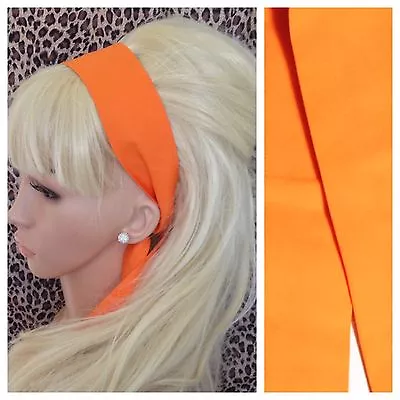 NEW PLAIN ORANGE COTTON FABRIC HEAD SCARF HAIR BAND SELF TIE BOW 50s 60s RETRO • £4.99