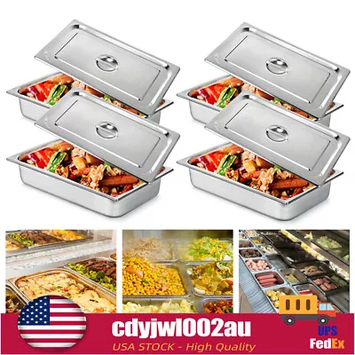 New Steam Table Pans + Lids Fit Hotel Food Buffet 4 Pack / 4 Inch Non-stick • $51.30
